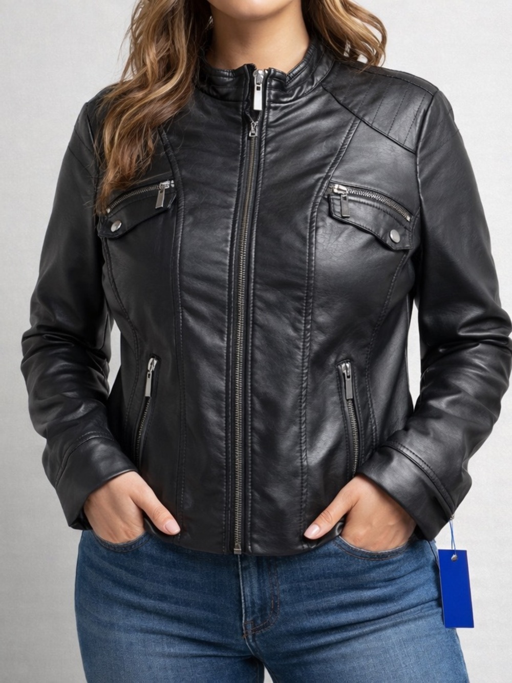 ✨APT. 9 Women’s Black Faux Leather Moto Jacket Size L